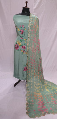 Poison Green Full Suit With Chinon Chiffon Tie Dye Dupatta-1437