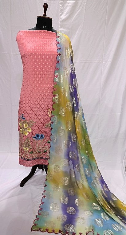 Pink Full Suit With Georgette Chiffon Tie Dye Dupatta-1449