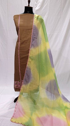 Brown Full Suit With Chanderi Kota Tie Dye Dupatta-1458