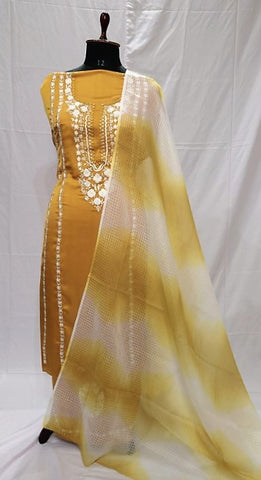 Mustard Full Suit With Chanderi Kota Tie Dye Dupatta-1460