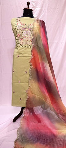 Sea Green Full Suit With Chanderi Kota Tie Dye Dupatta-1463