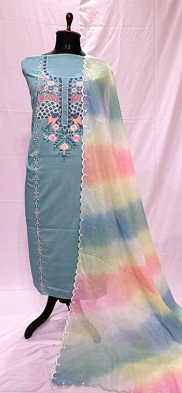 Blueish Greay Full Suit With Chanderi Kota Tie Dye Dupatta-1464