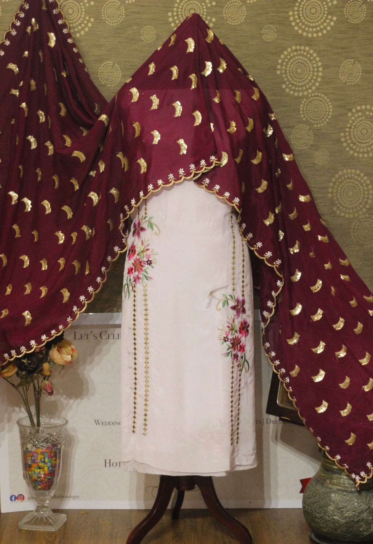 Baby Pink Full Suit With Wine Dupatta-1609