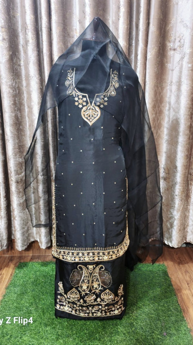 Black Full Suit With Organza Dupatta-1542