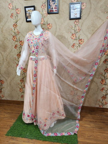 Peach Lehenga Choli With Organza Dupatta-1544