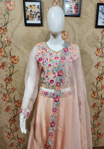 Peach Lehenga Choli With Organza Dupatta-1544