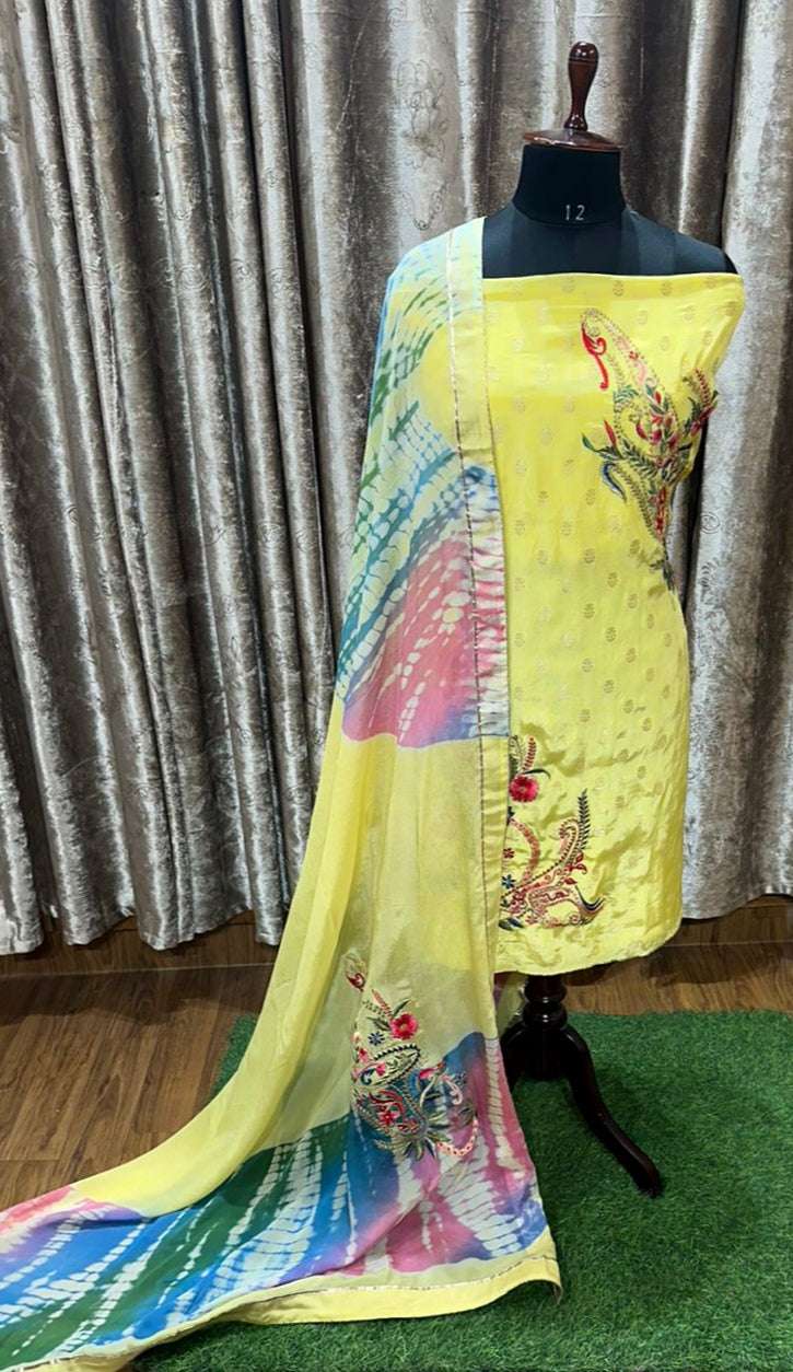 Yellow Full Suit With Tie Dye Dupatta-1594