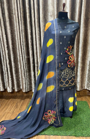 Dark Gray Full Suit With Tie Dye Dupatta-1595