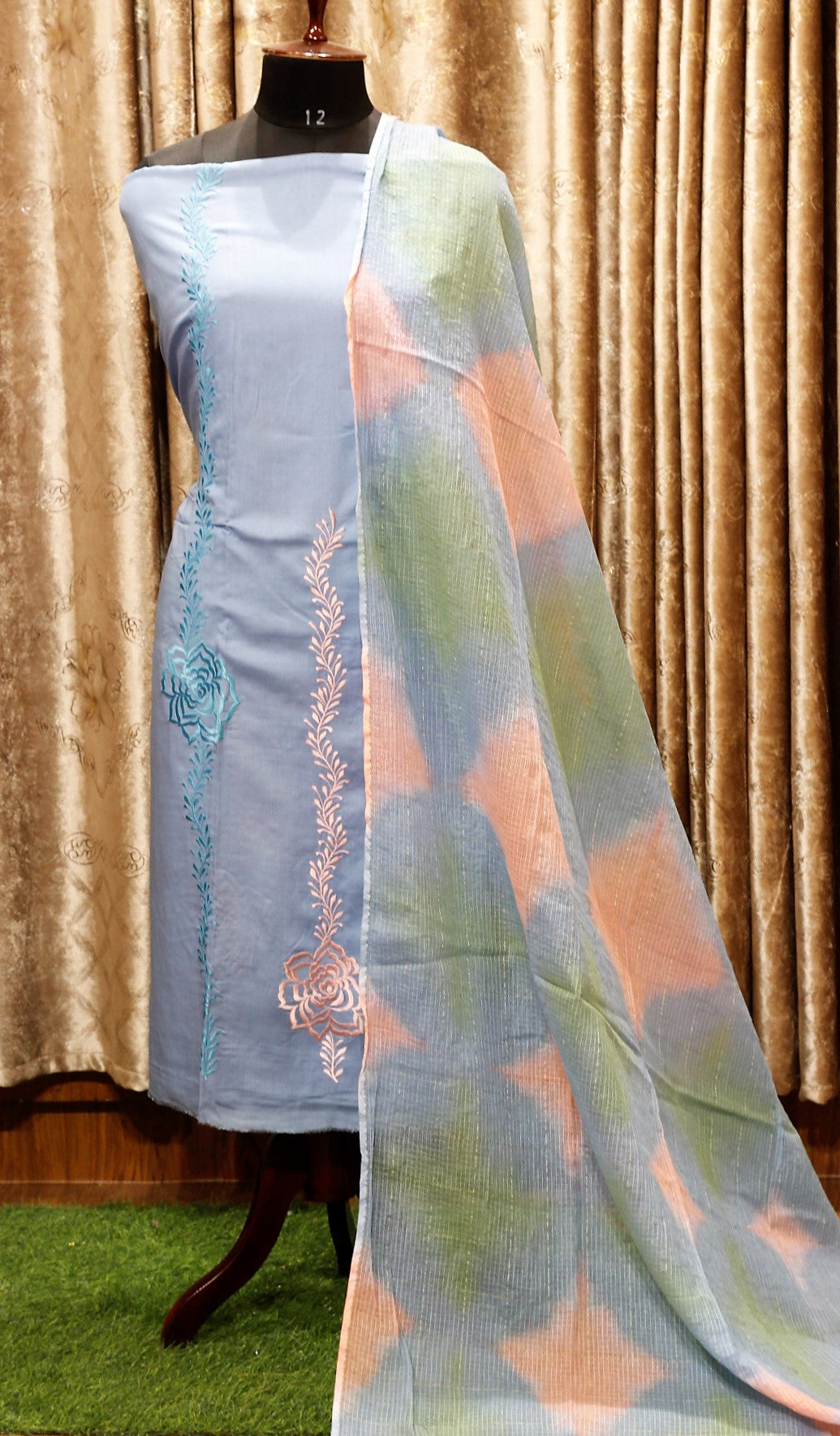 Blueish Greay Full Suit With Chanderi Kota Dupatta-1471