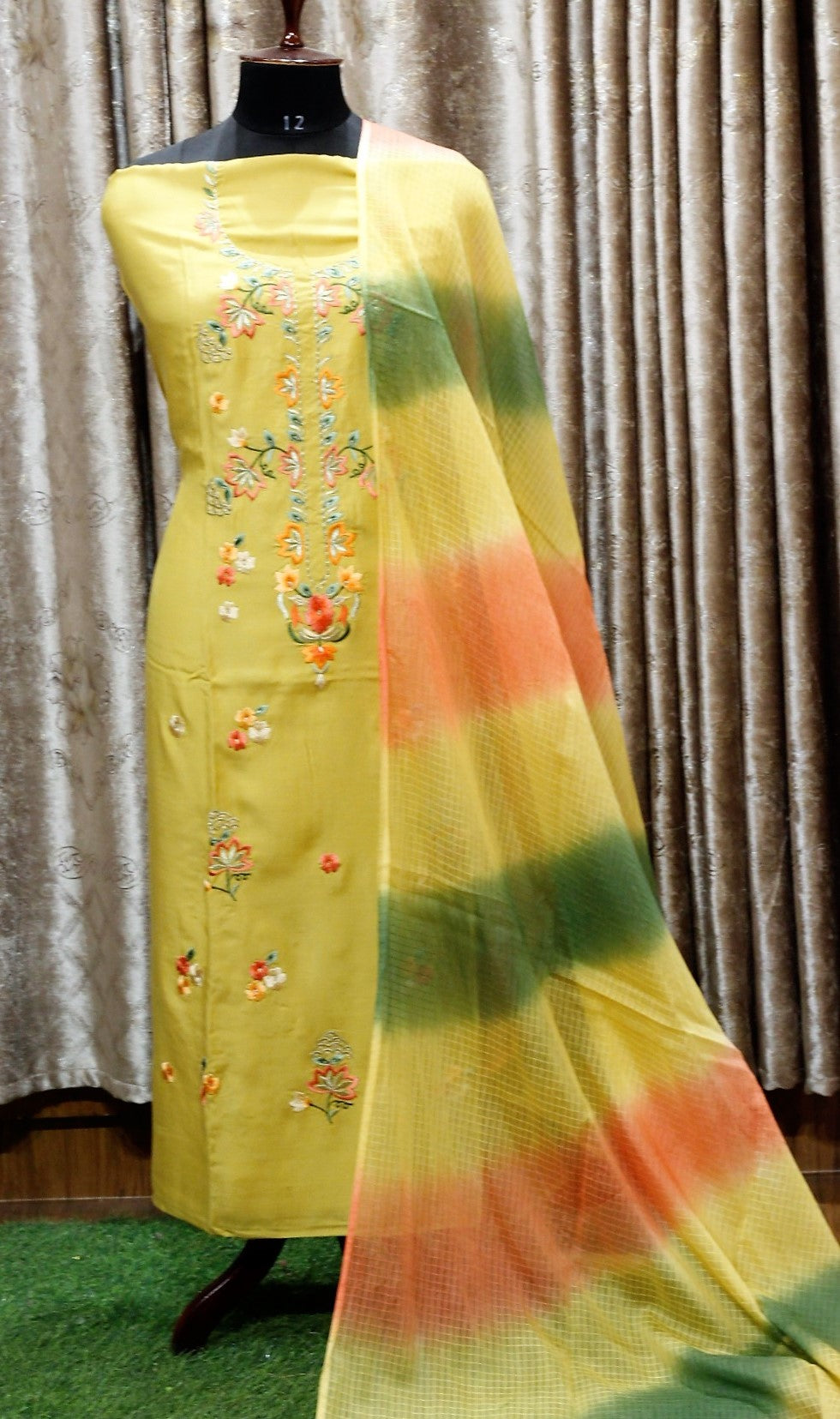 Mustard Full Suit With Chanderi Kota Tie Dye Dupatta-1473