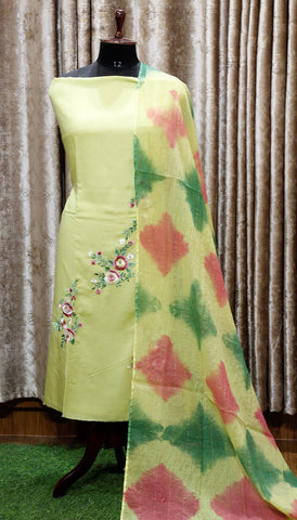 Lemon Green Full Suit With Chanderi Kota Tie Dye Dupatta-1474