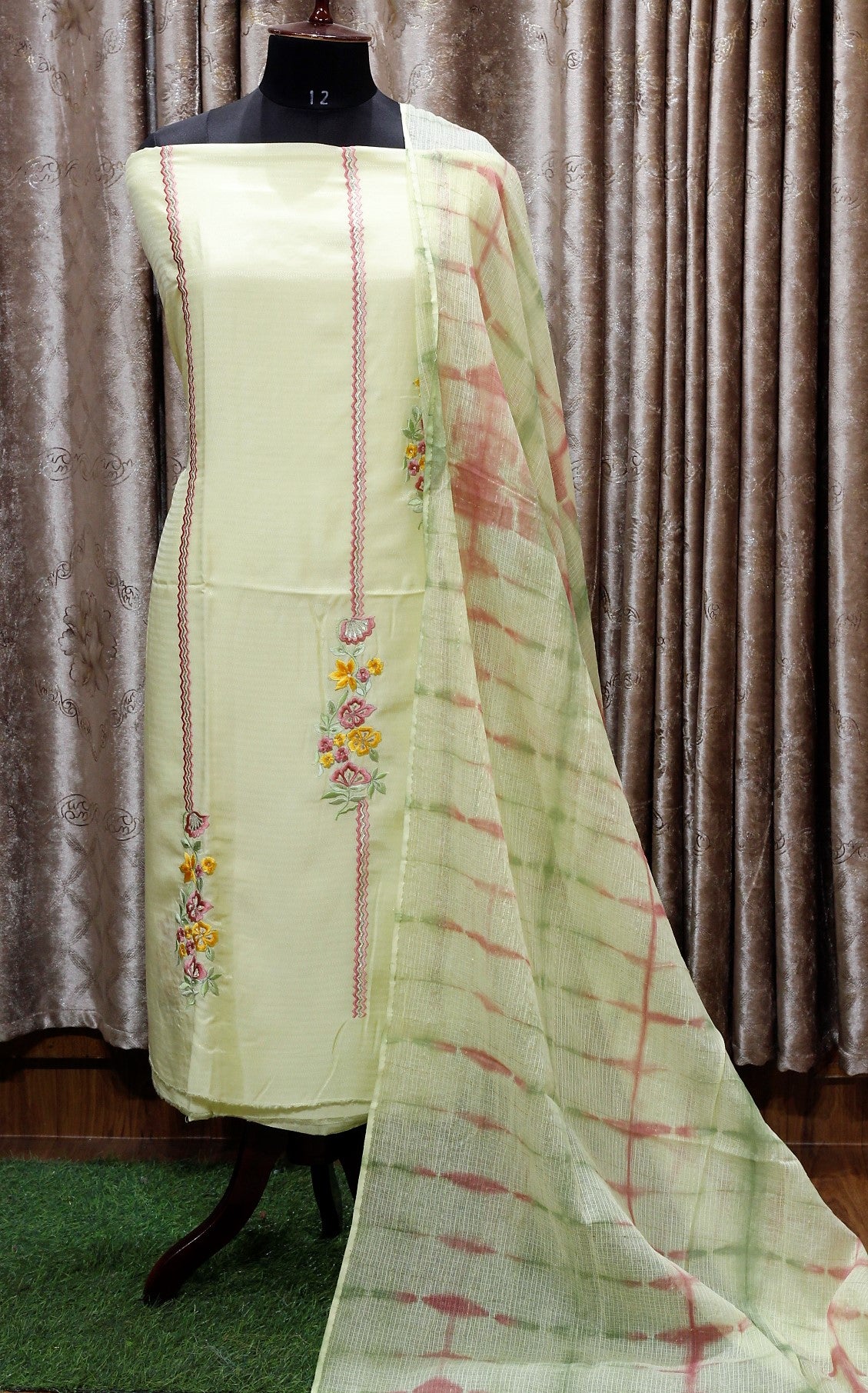 Light Lemon Full Suit With Chanderi Kota Tie Dye Dupatta-1478