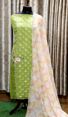 Parrot Green Full Suit With Tie Dye Dupatta-1480