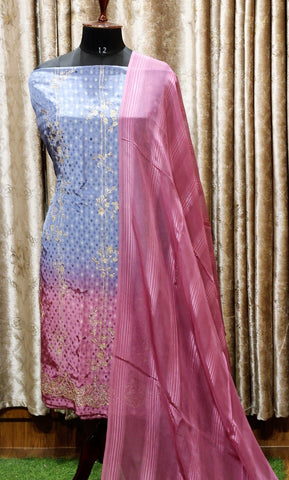 Blue and Onion Pink Double Dye Full Suit With Onion Pink Dupatta-1481