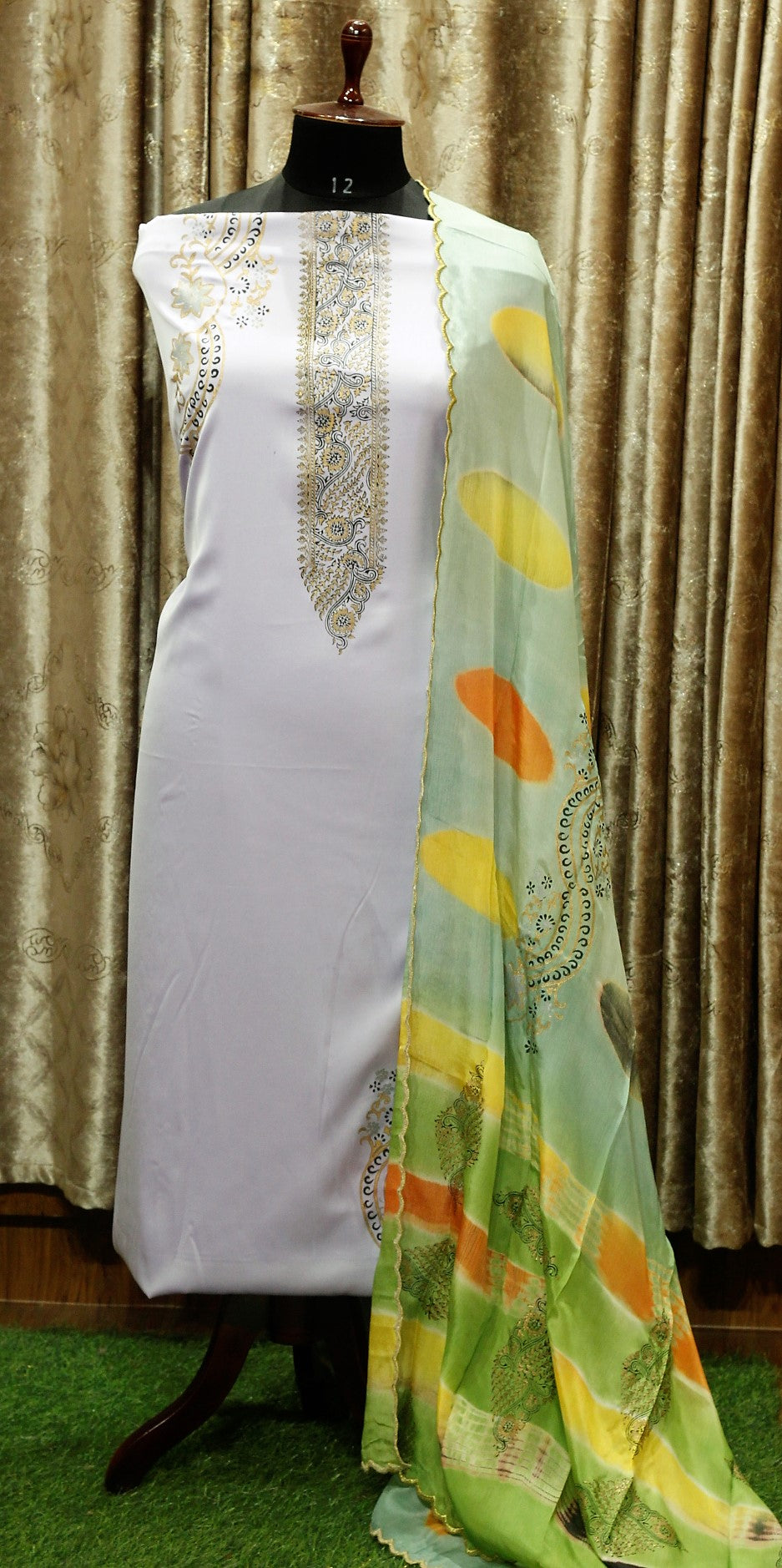 Lavender Full Suit With Tie Dye Dupatta-1489