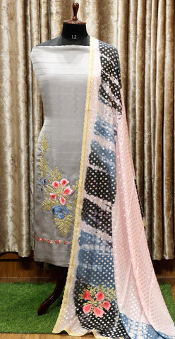 Greay Full Suit With Georgette Chiffon Tie Dye Dupatta-1498