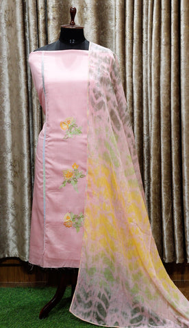 Pink Full Suit With Chanderi Kota Tie Dye Dupatta-1502