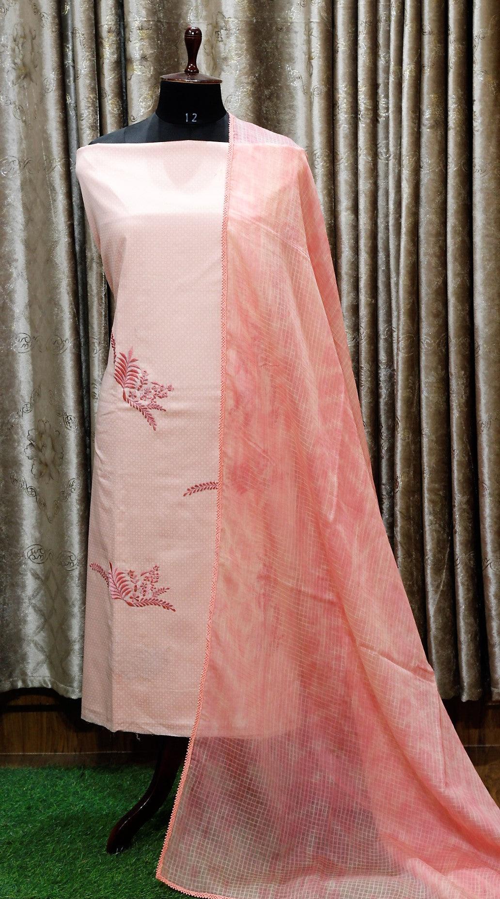 Light Peach Full Suit With Tie Dye Dupatta-1503