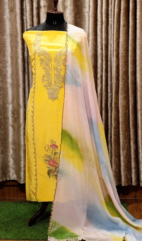 Yellow Full Suit With Chinon Chiffon Tie Dye Dupatta-1504