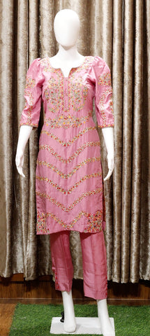 Pink Full Suit With Gajari Red Organza Dupatta-1520