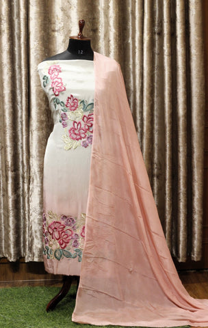 Greay and Peach Double Dye Full Suit With Peach Dupatta-1575