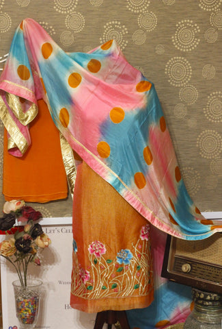 Orange Full Suit With Tabbi Silk Tie Dye Dupatta-1608