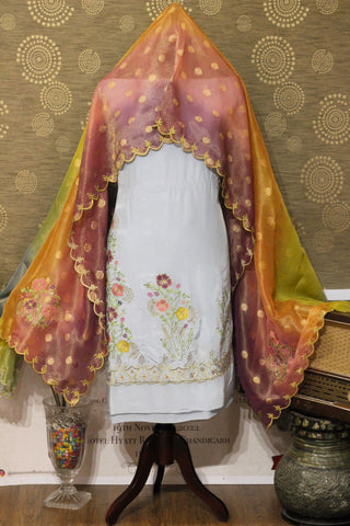 Light Sky Greay Full Suit With Three Four Colour Tie Dye Dupatta-1612