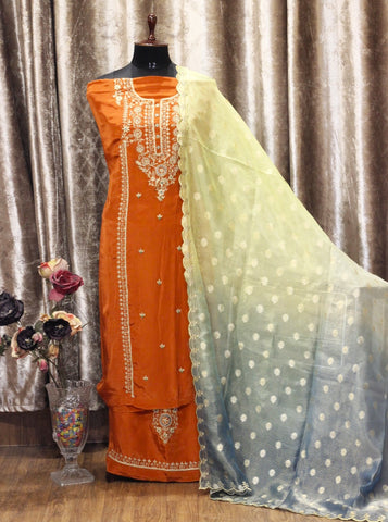 Rust Colour Full Suit With Double Dye Dupatta-1619