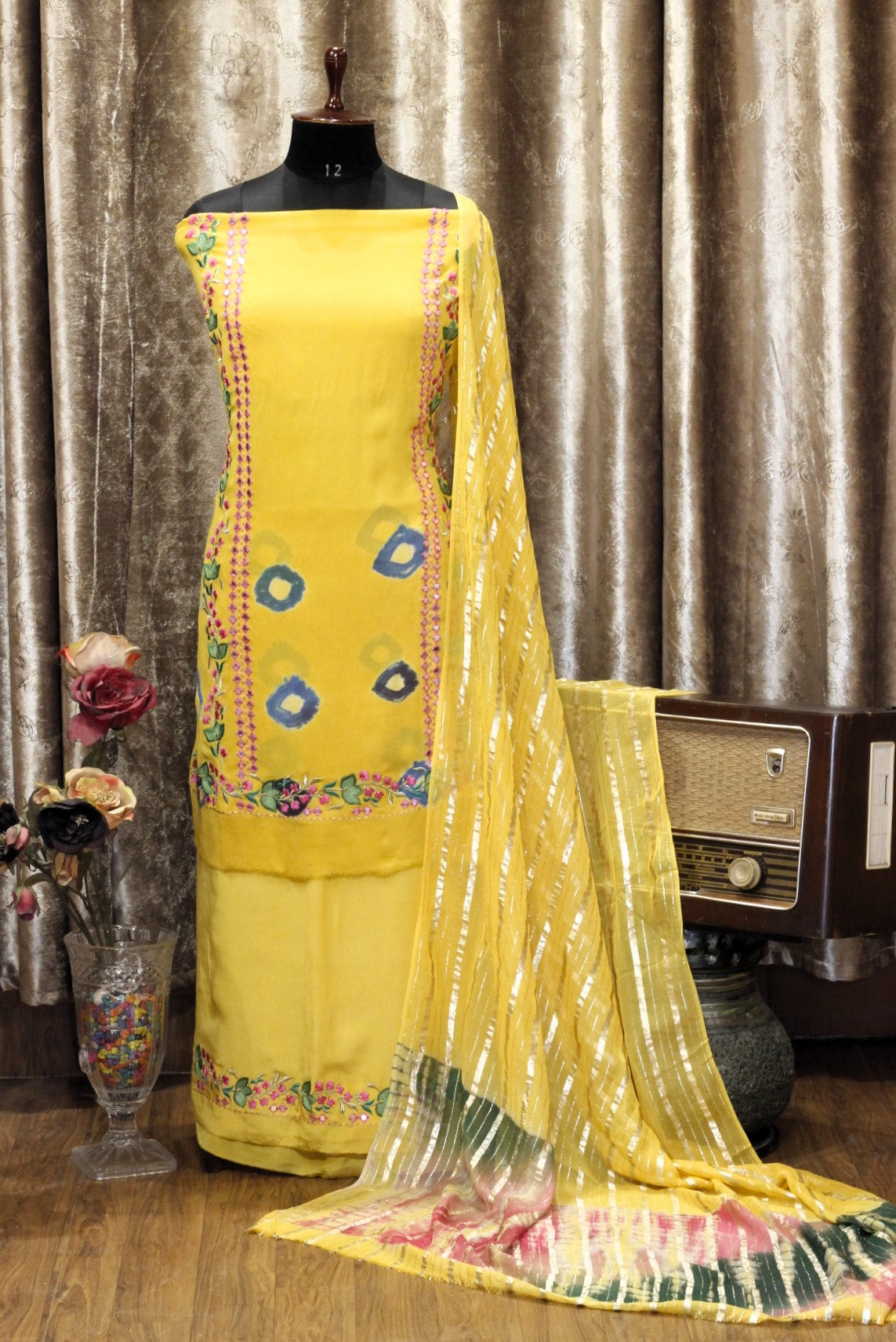 Yellow Tie Dye Full Suit With Tie Dye Georgette Chiffon Dupatta-1621