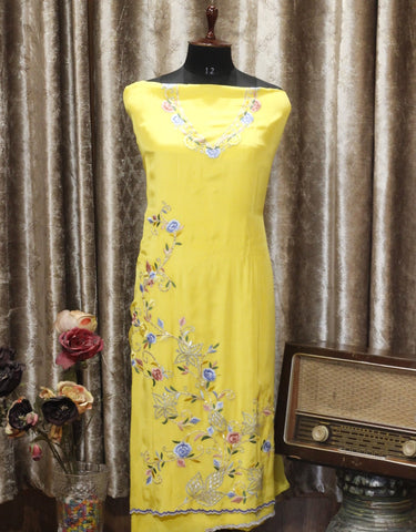 Yellow Full Suit With Blueish Greay Tie Dye Dupatta-1623