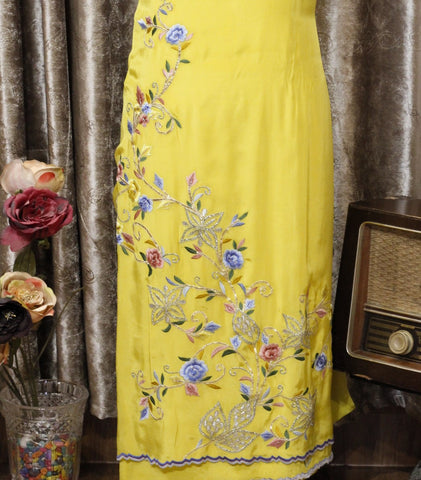 Yellow Full Suit With Blueish Greay Tie Dye Dupatta-1623