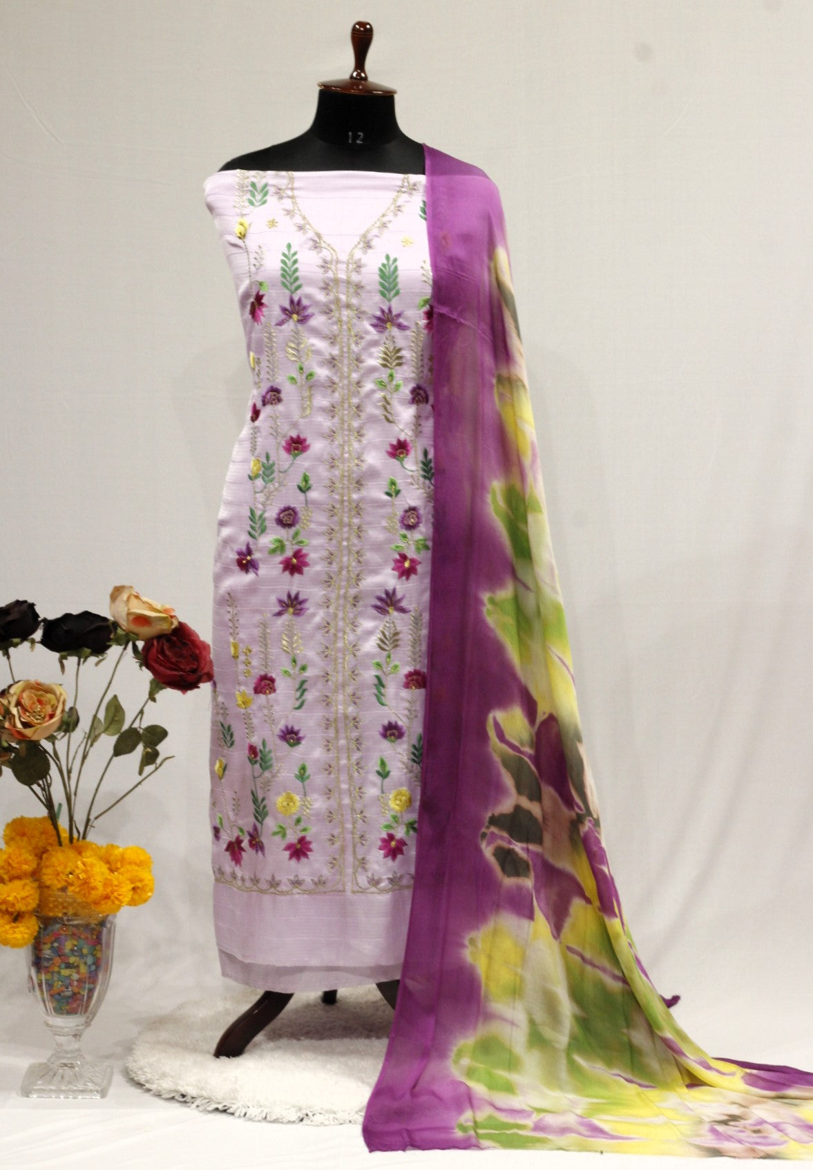 Purplish Pink Full Suit With Tie Dye Dupatta-1627