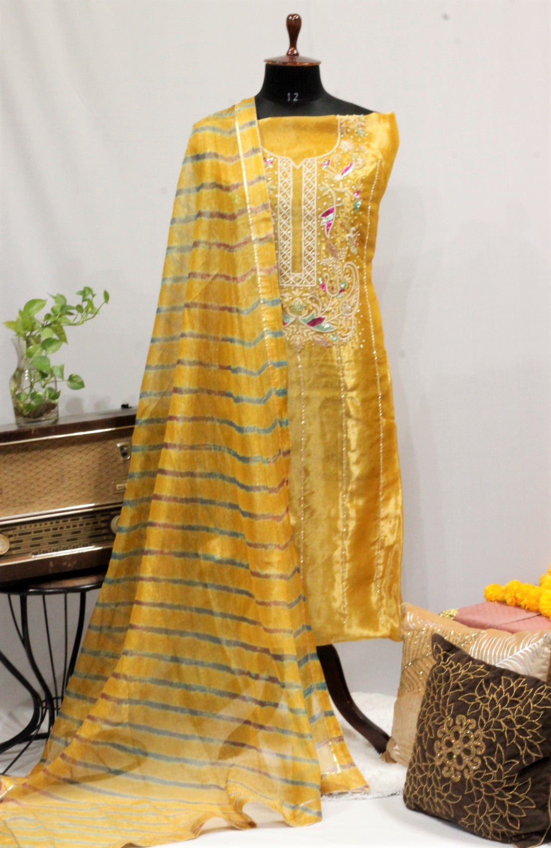 Mustard Yellow Full Suit With Tie Dye Dupatta-1642