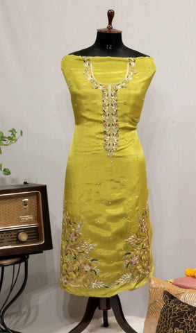 Lemon Green Full Suit With Tie Dye Dupatta-1643