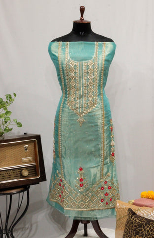 Sea Green Full Suit With Tie Dye Dupatta-1647