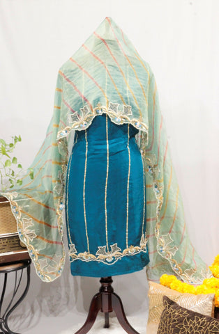 Peacock Full Suit With Sea Green Tie Dye Dupatta-1649