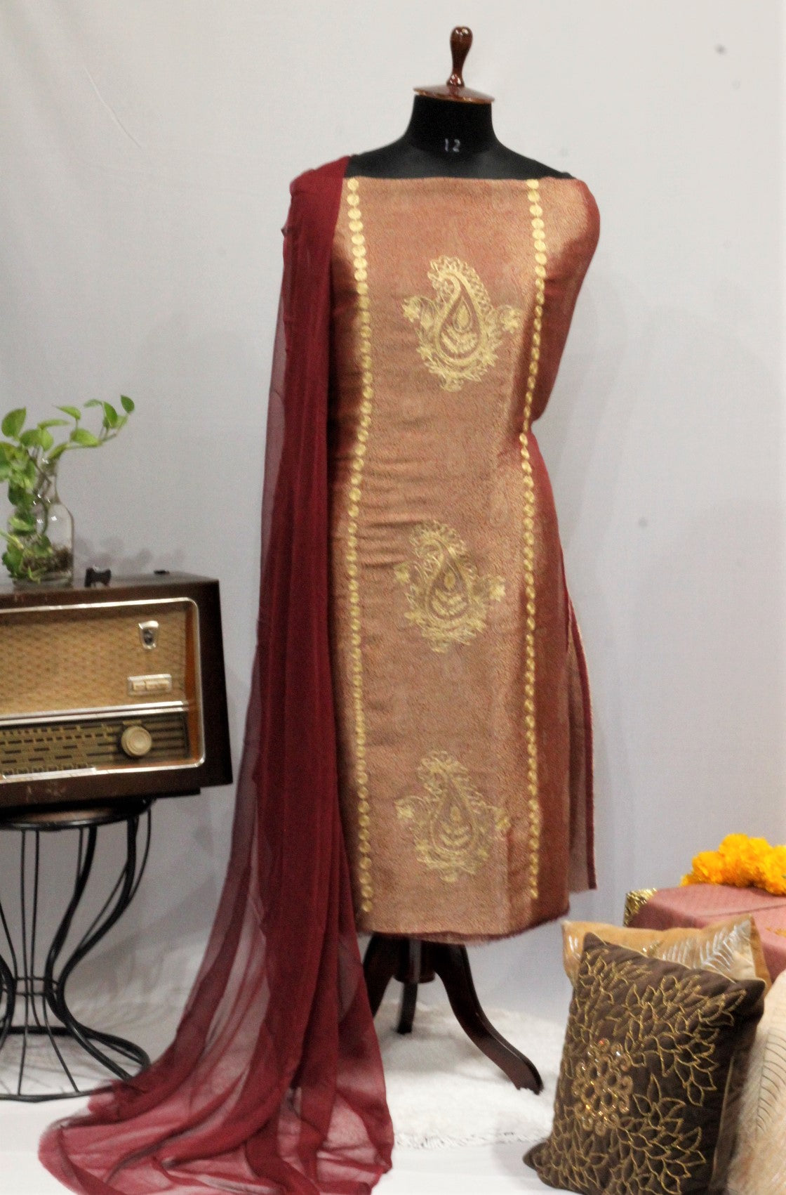 Maroon Full Suit With Same Colour Chinon Chiffon Dupatta-1654