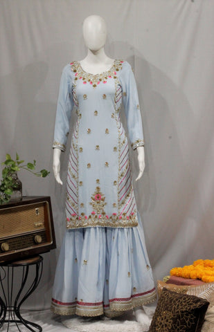 Powder Blue Garara Suit With Same Colour dupatta-1671