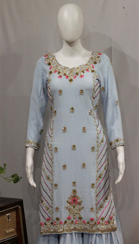 Powder Blue Garara Suit With Same Colour dupatta-1671