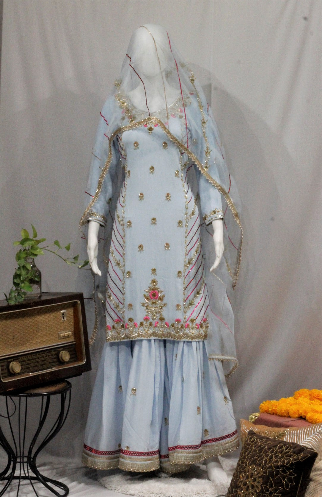 Powder Blue Garara Suit With Same Colour dupatta-1671