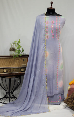 Purple Gray Tie Dye Full Suit With Plan Dupatta-1668