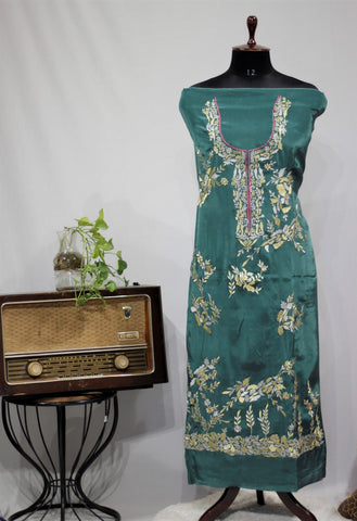 Bottle Green Full Suit With Tie Dye Dupatta-1667