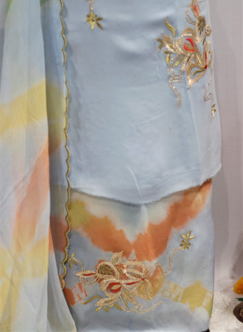 Light Blueish Gray Full Suit With Tie Dye Dupatta-1666