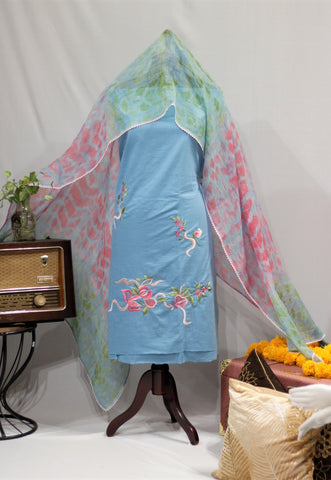 Blueish Gray Full Suit With Tie Dye Dupatta-1673