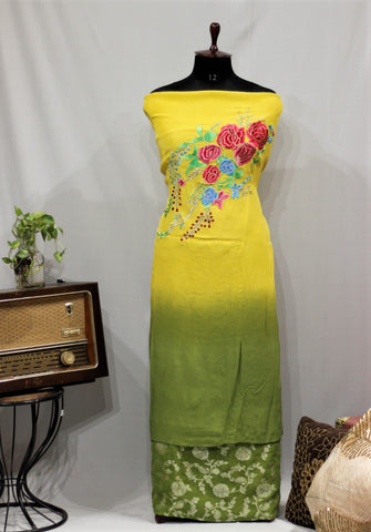 Yellow and Green Double Dye Full Suit With Green Dupatta-1683