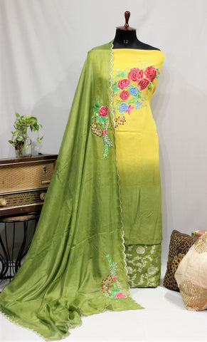 Yellow and Green Double Dye Full Suit With Green Dupatta-1683