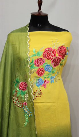 Yellow and Green Double Dye Full Suit With Green Dupatta-1683