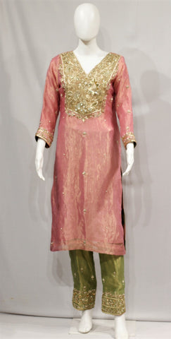 Three Colour Combination Full Suit With Tissue Organza Dupatta-1686