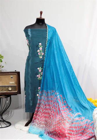 Peacock Full Suit With Tabbi Silk Tie Dye Dupatta-1692