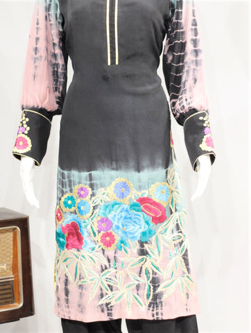 Black Tie Dye Full Suit With Chinon Chiffon Dupatta-1697